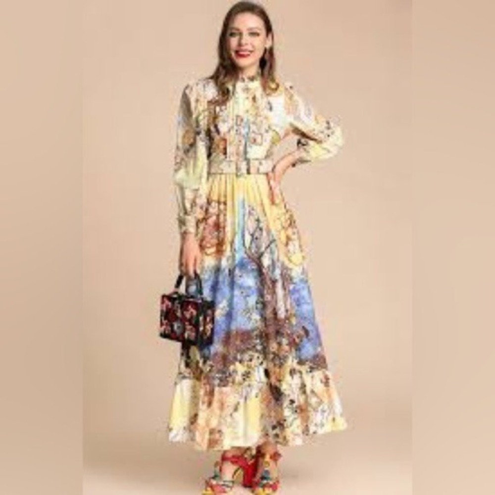 New KAIMILAN Multicolor Long Sleeve Maxi Dress